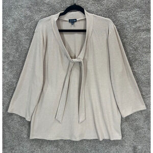 Olivia Blu Top Womens 3X Pale Pink Metallic Slinky Tie Neckline Stretch Blouse